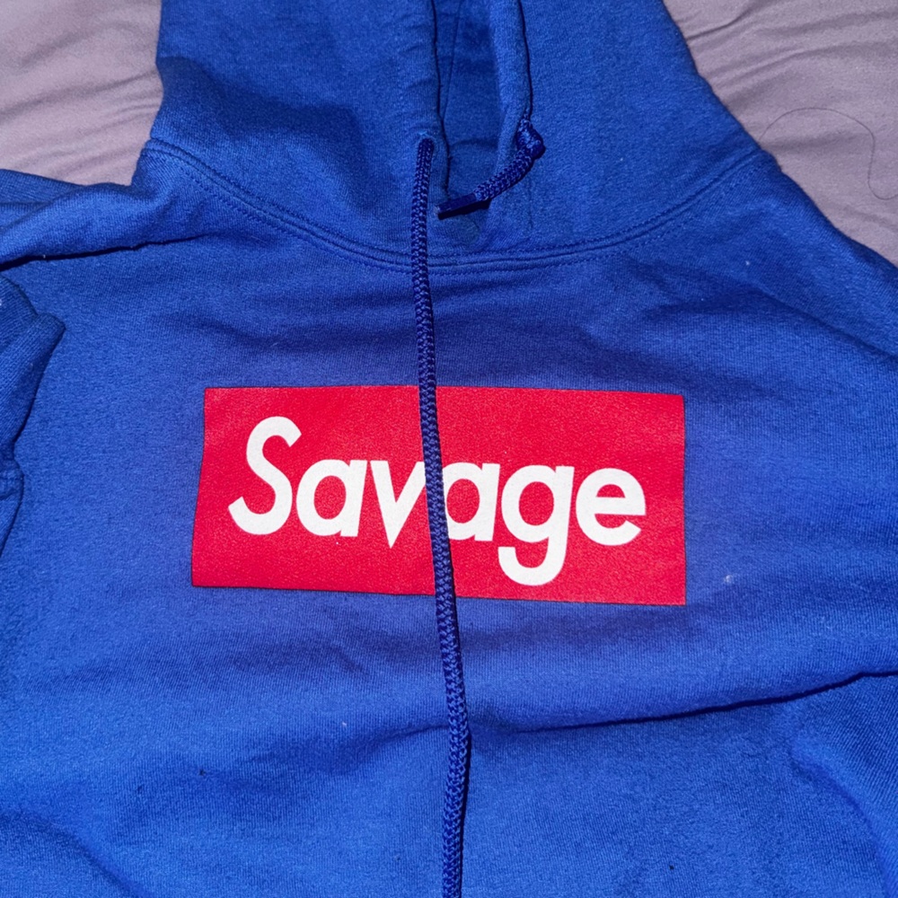 Blue Hoodie with Red Graphic
